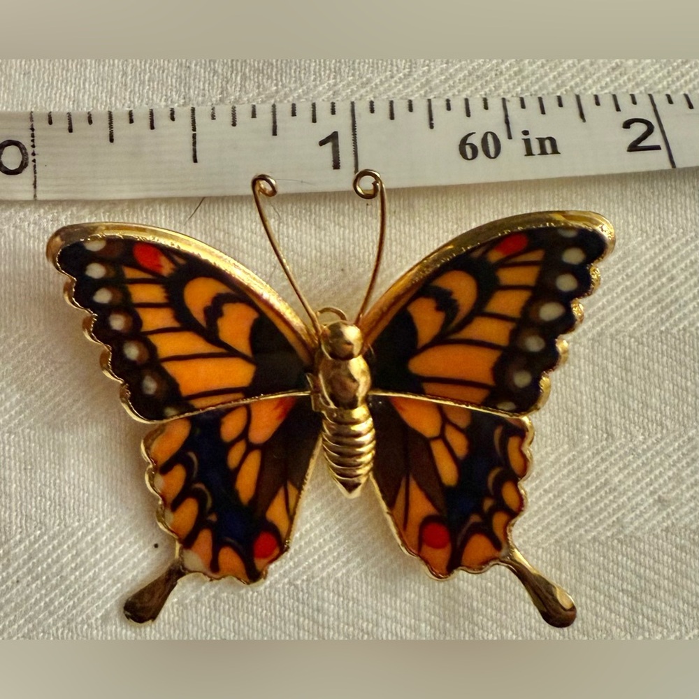 Monarch Butterfly Orange Black God tone Brooch - Picture 9 of 10